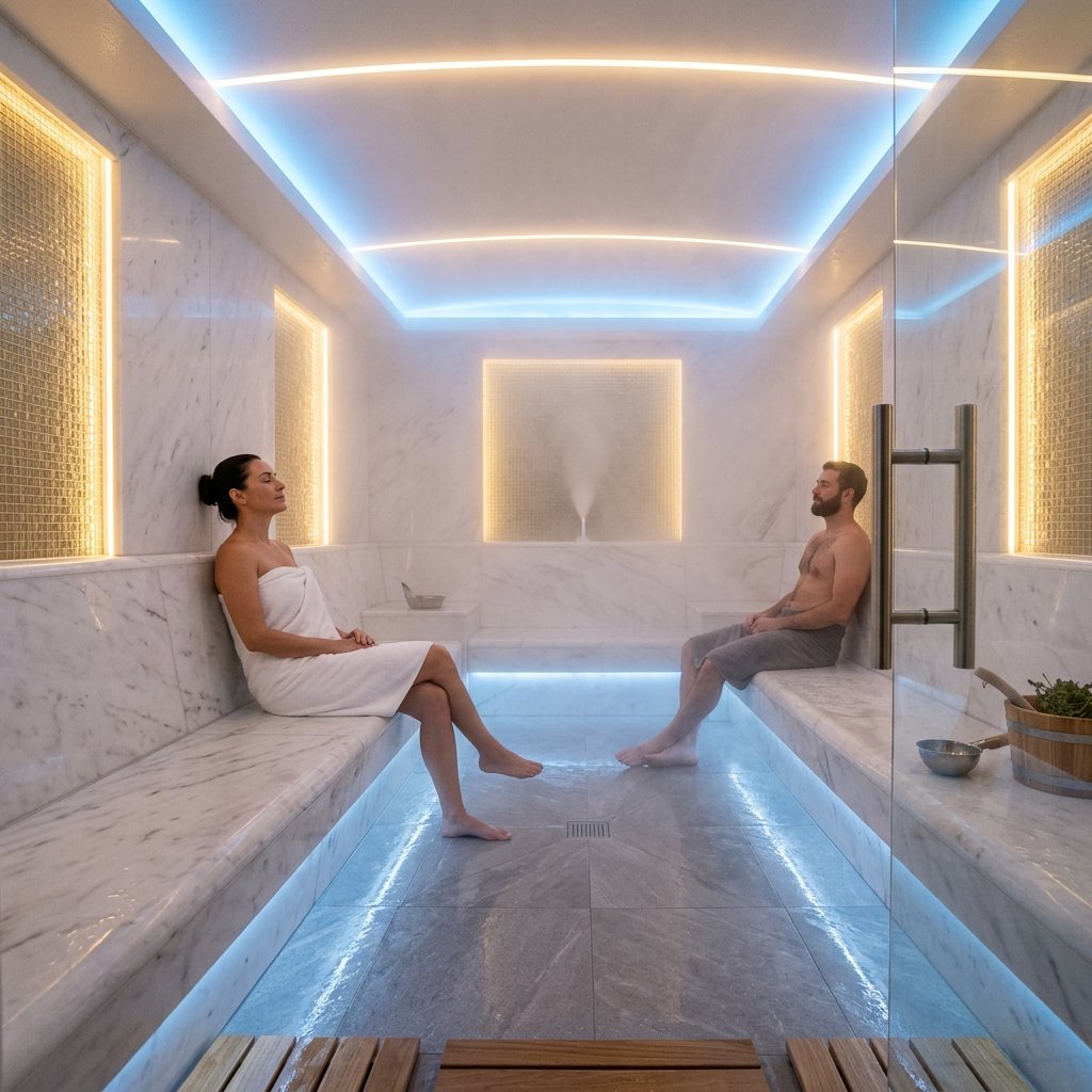 Hygienic marble steam room interior